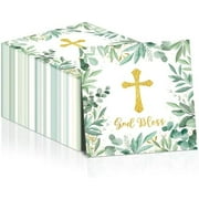 100Pcs God Bless Baptism Napkins First Holy Communion Mi Bautizo Napkins Cross Religious Paper Serviettes for Newborn Baby Shower Party Christening Religious Party Decorations