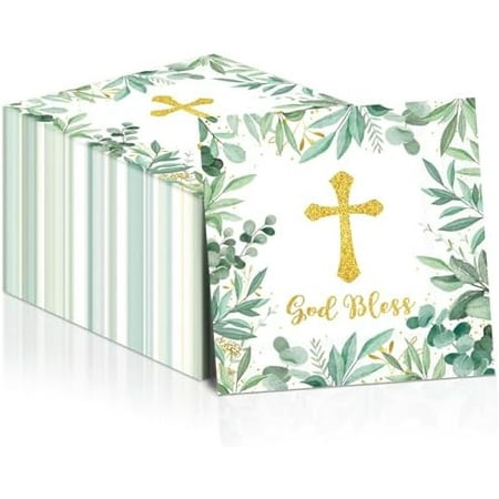 100Pcs God Bless Baptism Napkins First Holy Communion Mi Bautizo Napkins Cross Religious Paper Serviettes for Newborn Baby Shower Party Christening Religious Party Decorations