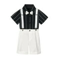 thumbnail image 3 of Boys Summer Outfits British Style Short Sleeve Shirt Suspenders Shorts and Bow Tie 4Pc Set Boys' Clothing Sets White 2-3 Years, 3 of 6