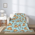 thumbnail image 2 of Throw Blanket for Couch Sofa and Bed, Cute Pizza Green Leaves Super Soft Plush Throw Blanket, Fuzzy Cuteness Comfy Warm Washable Flannel Blanket & Throws for All Season, 2 of 5