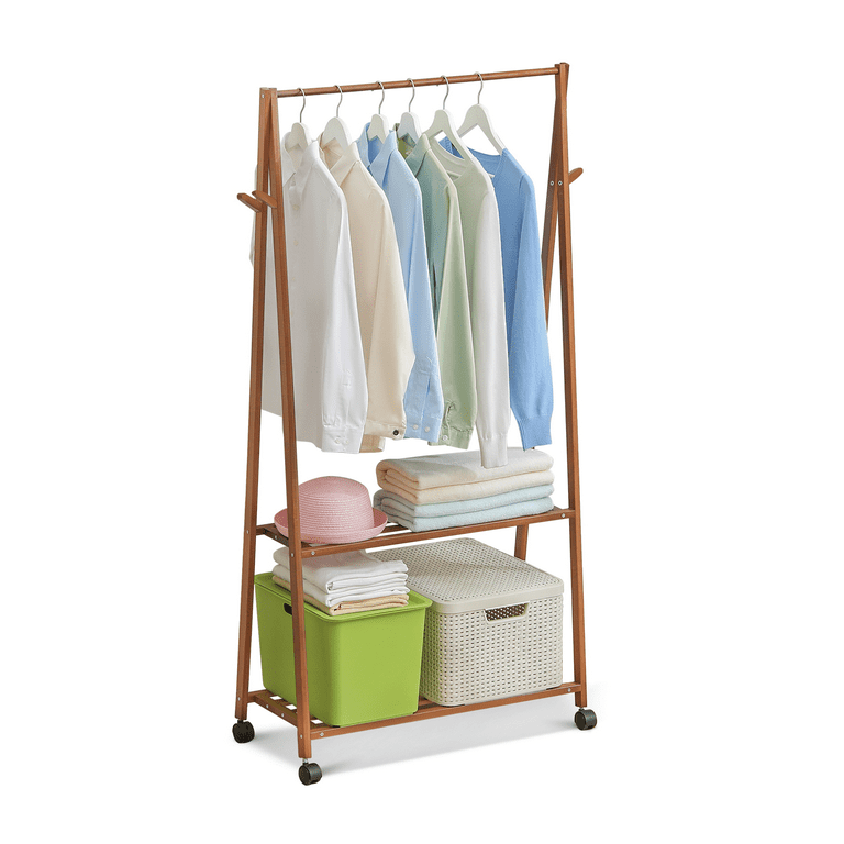 MoNiBloom Bamboo Sliding Coat Rack, Garment Clothes Organizer