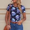 thumbnail image 4 of KLL Women 's Crew Neck Bodysuit Jumpsuits crystal Skull Print Short onesies Stretch T Shirts, 4 of 5