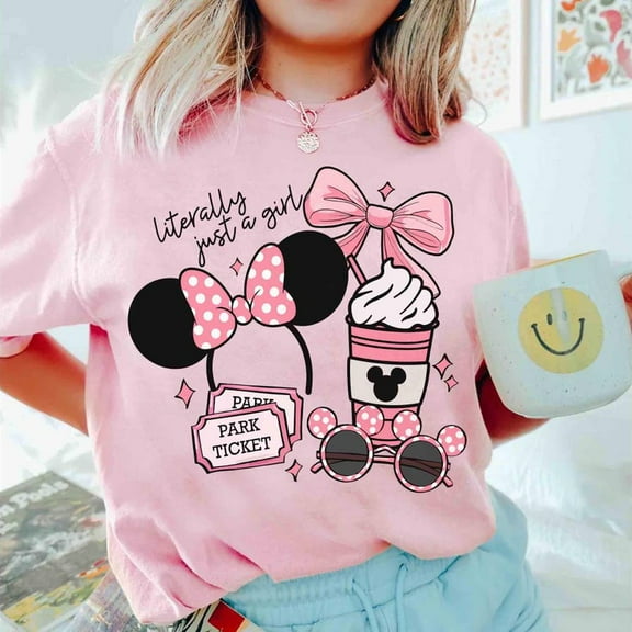 Disney Coquette Bow Literally Just A Girl Pink T-shirt, Minnie Mouse Girl Trip Outfits, WDW Disneyland Vacation 2025 Shirt, Family Holiday