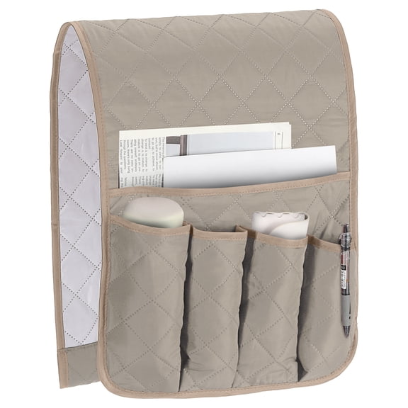 1 Pcs Recliner Armchair Caddy, Couch Armrest Organizer with 5 Pockets for Bedside Sofa Remote Control Holder Magazine Phone Book Glasses (Beige, 35"x13")