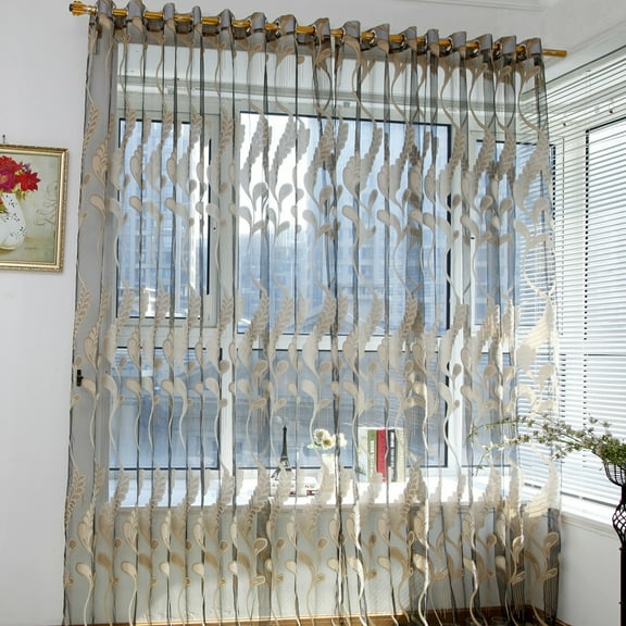 Bouanq Embroidered White Sheer Curtains for Living Room Voile Embroidery Birds and Leaf Window Curtain for Bedroom Drapes 200cm x 100cm Rod Pocket 1 Panel
