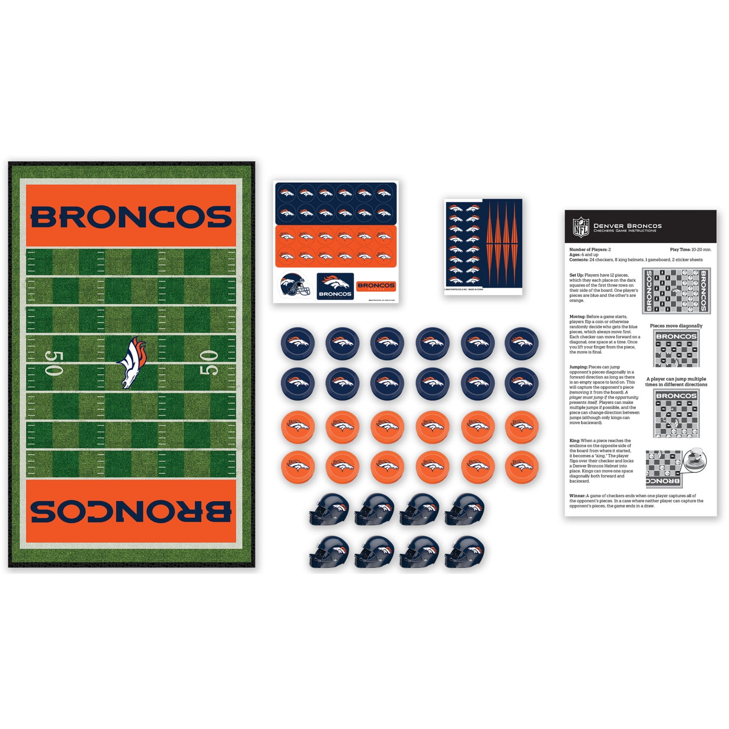 MasterPieces Officially licensed NFL Denver Broncos Checkers Board Game for Families and Kids ages 6 and Up