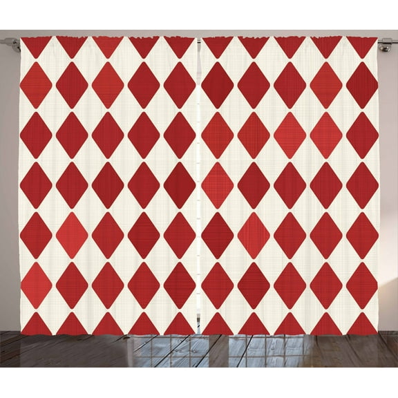 Ambesonne Circus Curtains 2 Panel Set, Vintage Harlequin Design, 108" x 90", Vermilion and Ivory