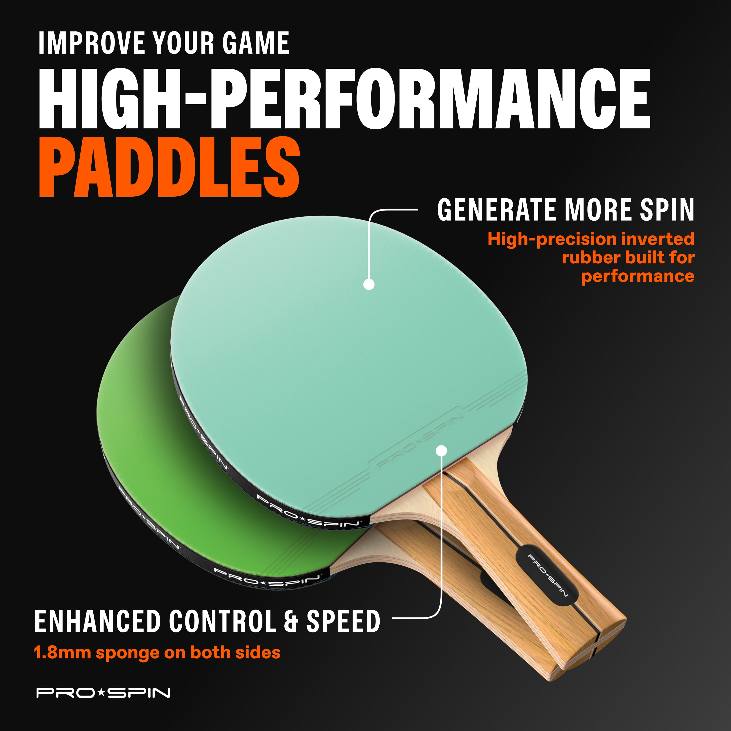 PRO SPIN Ping Pong Paddles - High-Performance Set with Premium Table Tennis Rackets, 3-Star Ping Pong Balls, Compact Storage Case | Professional Quality Ping Pong Paddle Set (2-Player Set)
