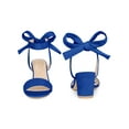 thumbnail image 5 of BLISSFUL STEP Women's Open Toe Pleated Lace Up Block Heels Sandals Deep Blue 10, 5 of 6