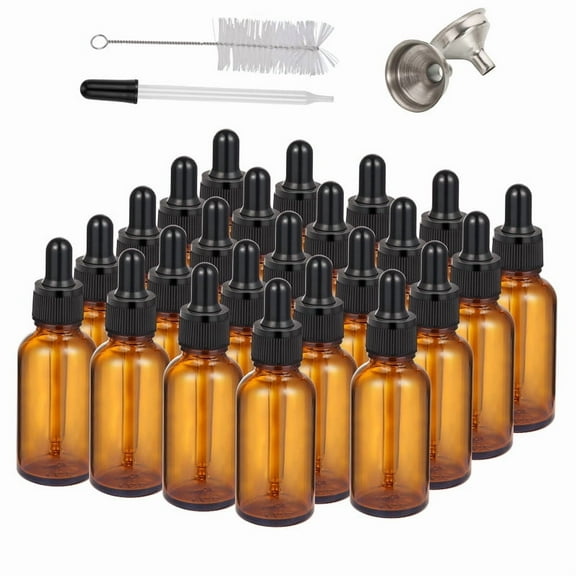Dropper Bottle 1 oz, 24 Pieces Eye Dropper Bottle, 30ml Amber Glass Bottle for Essential Oil, Liquid