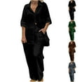 thumbnail image 6 of My Recent Orders Women's 2 Piece Linen Lounge Set ZVAVZ Women's Solid Cotton Linen Suits Turndown Collar Long Sleeve Pullover Tops Pants Trousers Set Two Piece Sets For Women Summer Plus Size, 6 of 6