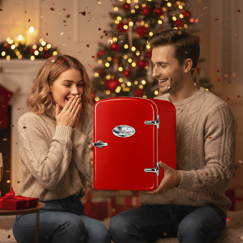 HealSmart 4L/6 Can Mini Fridge - Portable Cooler & Warmer with Window, Freon-Free Aesthetic Fridge for Skincare/Beverage, Red with Cute Stickers