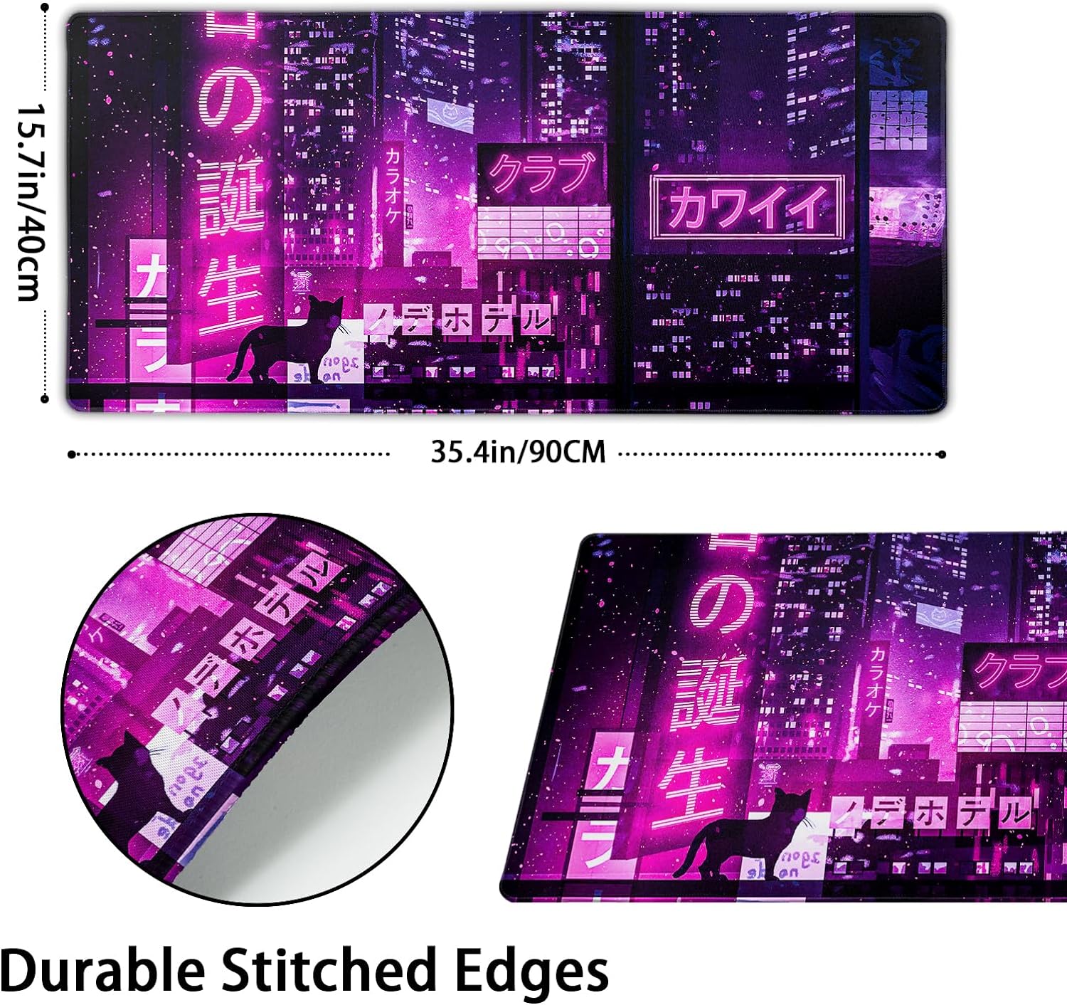 XXL Extended Gaming Mousepad Japanese Desk Mat Purple Large Mouse Pad 35.4 x 15.7 Inch Gaming Keyboard Mouse Mat Desk Pad Non-Slip Rubber Base Mouse Pads for Office Computer Laptop Gamers