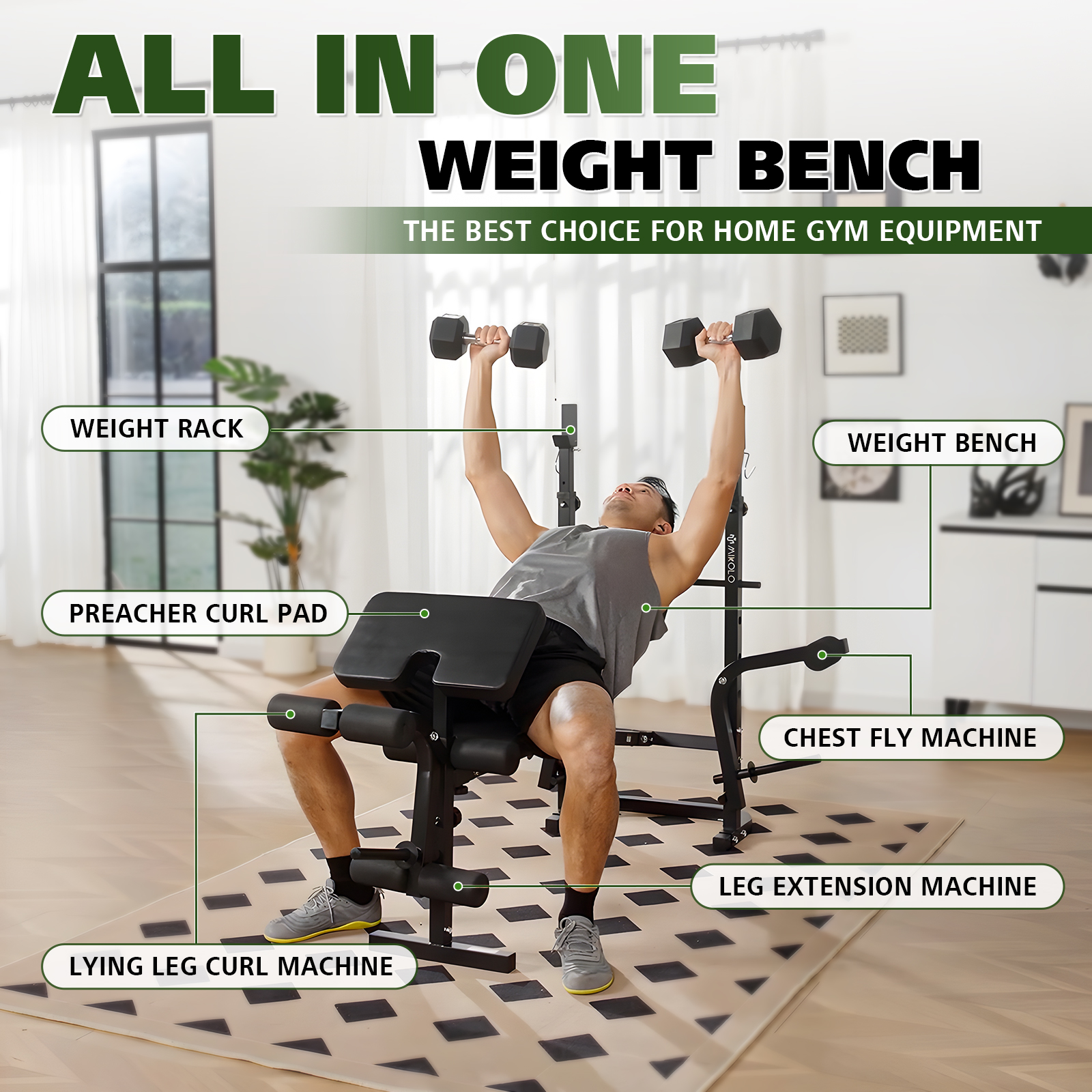 Mikolo 6-in-1 Weight Bench Set, 800 lbs Capacity photo 3