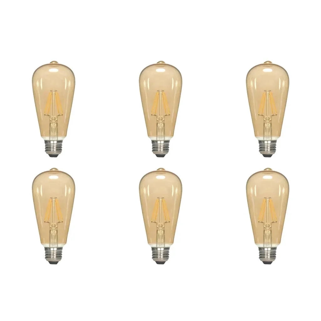7W ST19 LED - Transparent Amber - Medium base - 2000K - 650 Lumens - 120V - 6-PACK