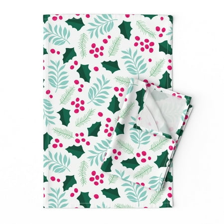 Gibson Christmas Dishes Holly Berry Holly Berry Botanical Christmas Linen Cotton Tea Towels by Roostery Set of 2 ()