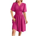 thumbnail image 2 of Fnooota Wedding Guest Dresses for Women, V Neck Short Sleeve Summer Vacation Midi Dresses Hot Pink Size S, 2 of 8