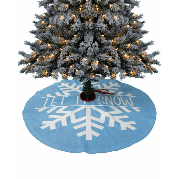 Blue Snowflake Christmas Christmas Tree Skirt 48 Inches Large Christmas Skirt Tree, Hello Winter Snowflake Tree Skirt Christmas Decorations for Fireplace Party Holidays Indoor Outdoor