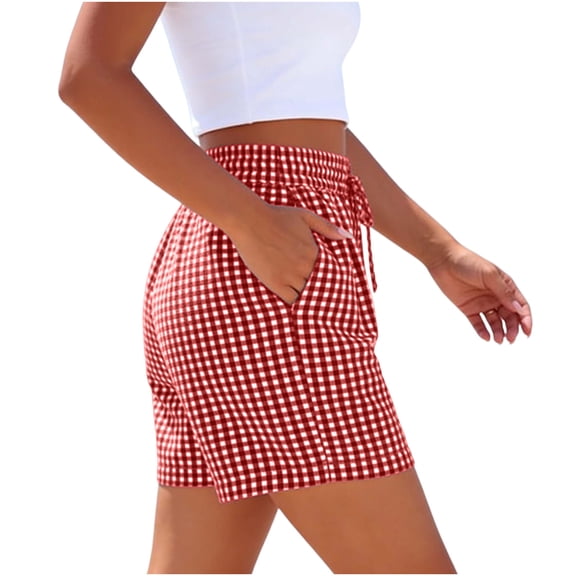 Zynoxe Women's Shorts Casual Elastic Waist Drawstring Gym Shorts for Women Trendy Baggy Plaid Pockets Shorts S