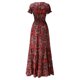 thumbnail image 5 of Vestido largo de manga corta con cuello en V y estampado informal de gasa de verano para mujer a la moda Fridja  qw6612, 5 of 6