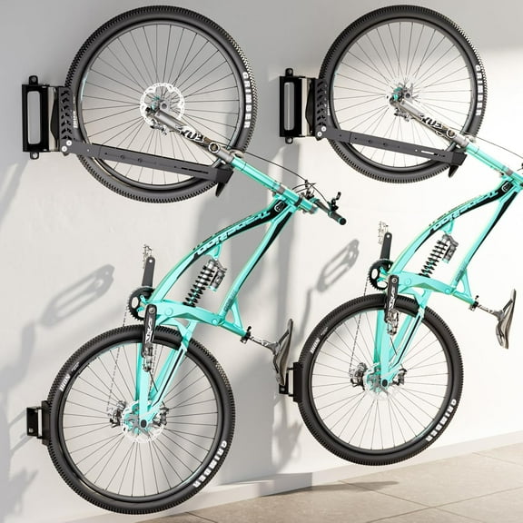 2-Pack Swivel Bike Rack Wall Mount, Bike Hangers for Garage, Space-Saving Vertical Bike Holder, Holds up to 77 lbs, Bicycle Wall Hanger Storage, No Heavy Lifting Required Indoor Hanging Bike Rack