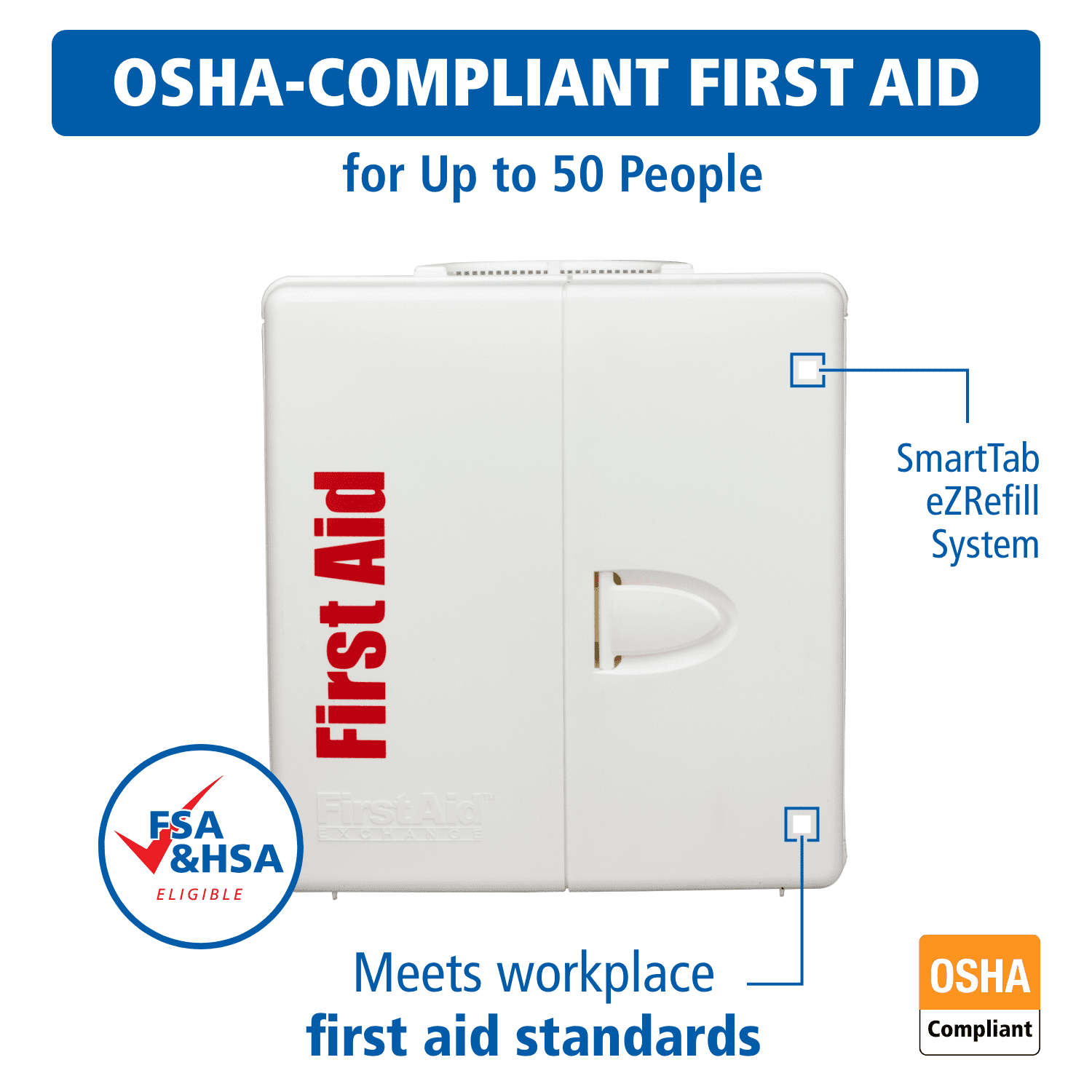First Aid Only SmartCompliance 50 Person Large Plastic Cabinet Without Medications, 206 Pieces