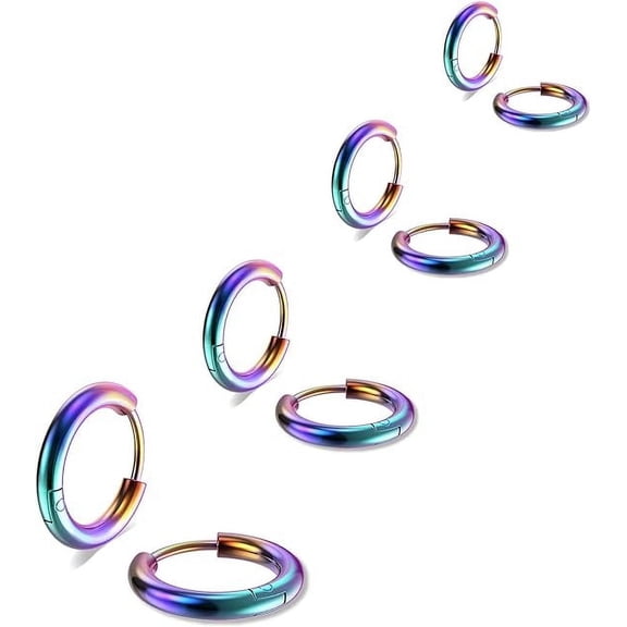 Nmkwnr 4 Pairs Lightweight Hoop Earrings 316L Stainless Steel Hoop Earrings for Women Men, Multicolor