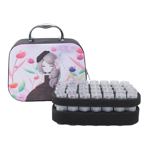 Mistaha 70 Slots Diamond Storage Box with Bottles Cartoon Princess Printing Portable Storage Carry Bag with Zipper for Painting Accessories Tool Nail Art Rhinestones