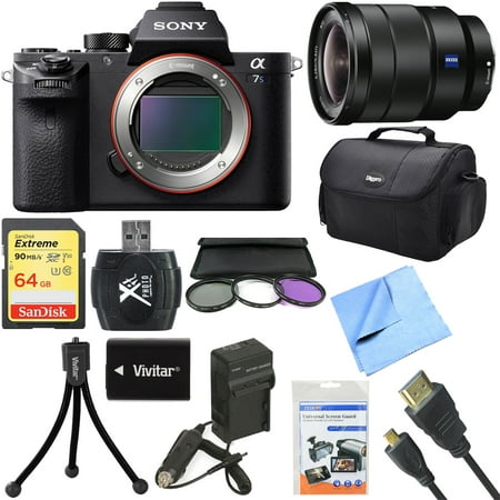 Sony a7S II Full-frame Mirrorless Interchangeable Lens Camera 16-35mm Lens Bundle includes a7S II Body, 16-35mm Full Frame Lens, 72mm Filter Kit, 64GB Memory Card, Bag, Beach Camera Cloth and
