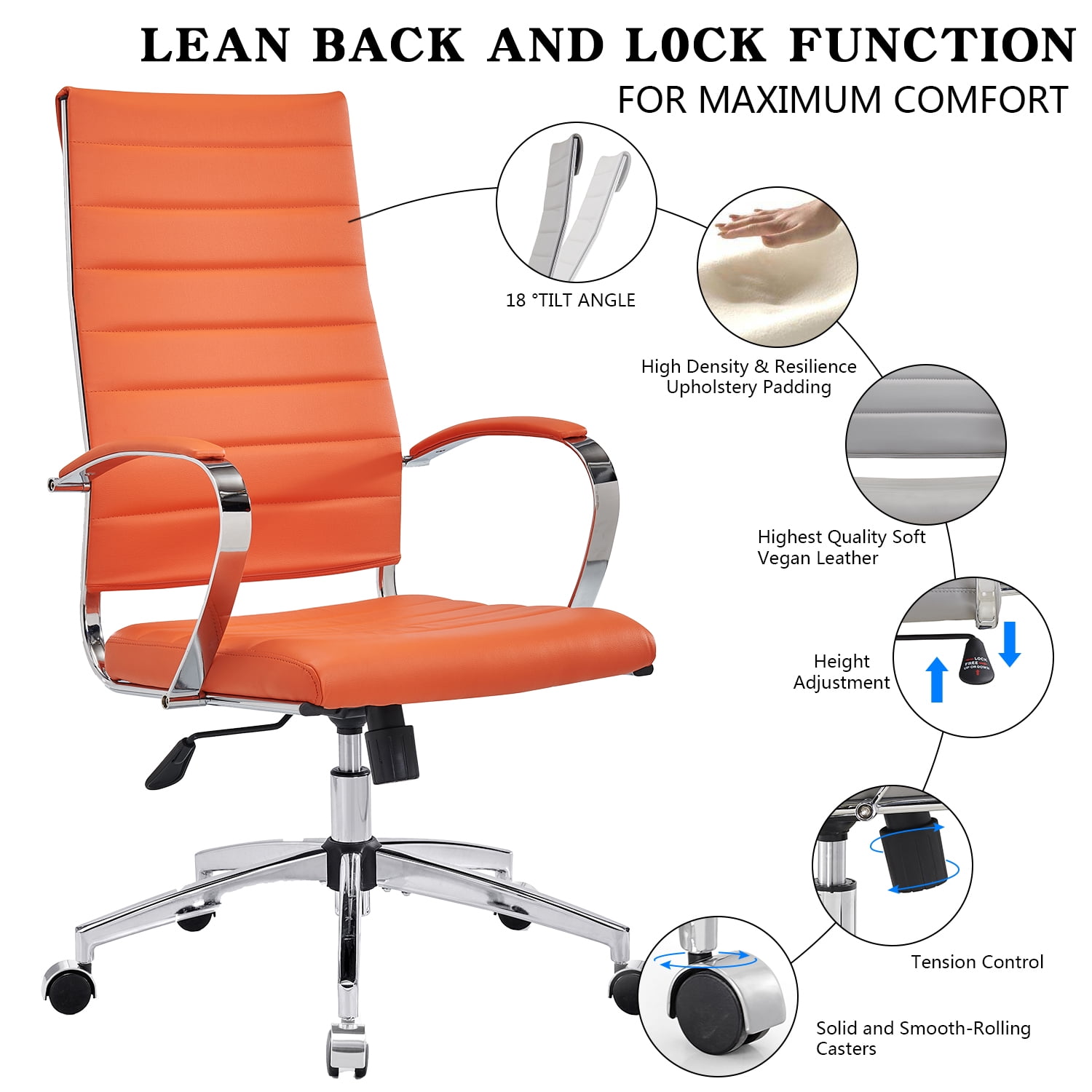 CAROCC High Back Executive Office Chair with Armrest Adjustable Swivel Chair in Durable Vegan Leather Modern Office Chair Ergonomic Desk Chair for Extra Back & Lumbar Support