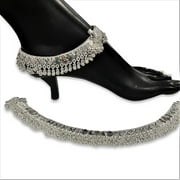 700 Silver Rajwada Pajeb / Anklet with Meena & Bells - Style #01