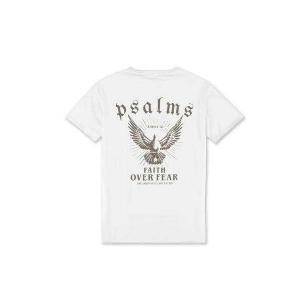 (180 Pure Cotton T-Shirt) Men's Summer Round Neck Short Sleeved Casual Pure Cotton Print PSaLMS FaiTH oVeR FeaR
