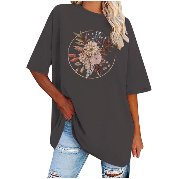 Camisetas de Manga Corta para las Mujeres Impreso Cuello Redondo Suelto Camiseta, Casual Cuatro Estaciones Blusa para el Hogar