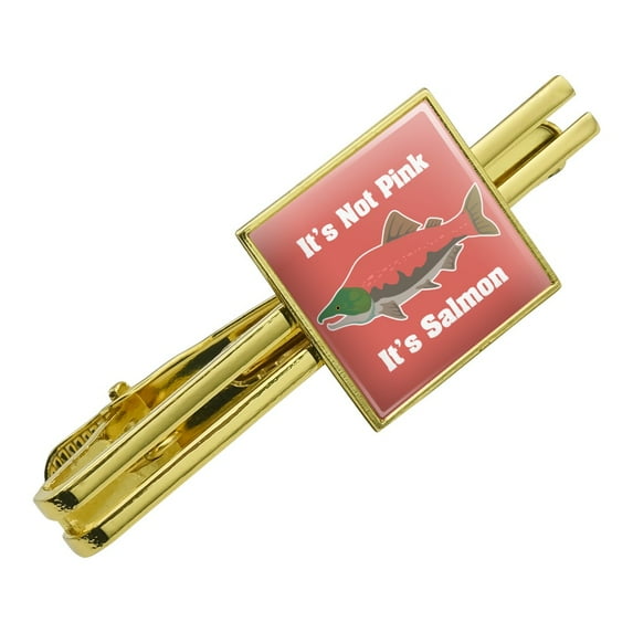 Not Pink Salmon Color Funny Square Tie Bar Clip Clasp Tack- Silver or Gold
