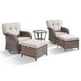 thumbnail image 3 of OPOHORO 5 Pieces Outdoor Conversation Set, with with T Shape-Back Cushions, Side Table and Ottomans, Brown Wicker Patio Furniture Swivel Rockers for Porch and Yard, Beige, 3 of 13