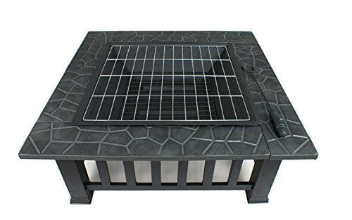 ZENY 32 Outdoor Fire Pit Square Table Metal Firepit Backyard Patio Garden Stove Wood Burning Fire Pit Fireplace w/Waterproof Cover 