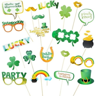 Cheerland 21-Piece St. Patrick's Day Photo Booth Props Green Gold Rainbow Clover Selfie Props