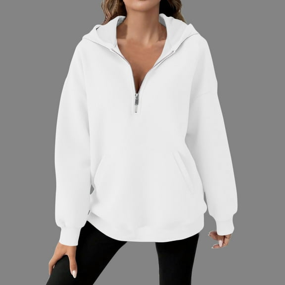 gbyLJF Women's Oversized Half Zip Pullover Solid Color Long Sleeve Hooded Tops Casual Comfy Hoodie with Large Pocket Winter Sweatshirt for Women
