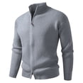 thumbnail image 1 of Cardigans pour Hommes, Cardigan à Fermeture Éclair à Col Semi-Montant à Manches Longues, Coupe Régulière, Couleur Unie, Automne et Hiver, Décontracté, Veste en Tricot Élastique, Cardigans pour Hommes, 1 of 5