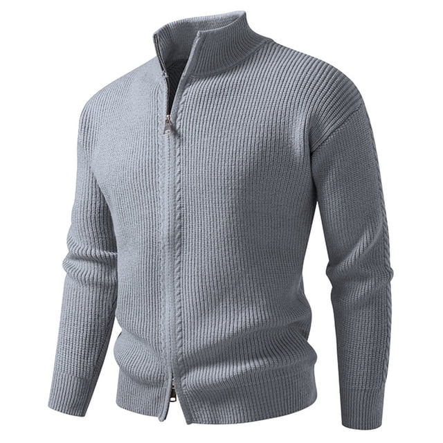 Cardigans pour Hommes, Cardigan à Fermeture Éclair à Col Semi-Montant à Manches Longues, Coupe Régulière, Couleur Unie, Automne et Hiver, Décontracté, Veste en Tricot Élastique, Cardigans pour Hommes