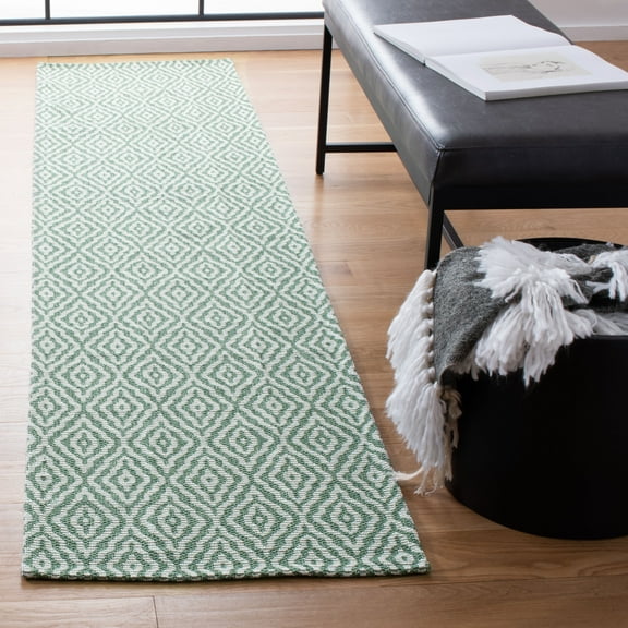 SAFAVIEH Augustine Caylee Diamond Runner Rug, Green/Ivory, 2' x 9'