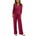 thumbnail image 5 of Dreluolixuan Comfy Lounge Sets for Women V Neck Button Down Long Sleeve Shirt Solid Drawstring Pants Lightweight Vacation Tracksuits, 5 of 7