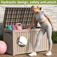 thumbnail image 3 of PATIOEASY 280 Gal Deck Box, Resin Outdoor Storage Bench with Secure Latches, Waterproof Patio Toys Storage Box for Leaf Blowers, Tables Snowboards-Coffee, 3 of 9