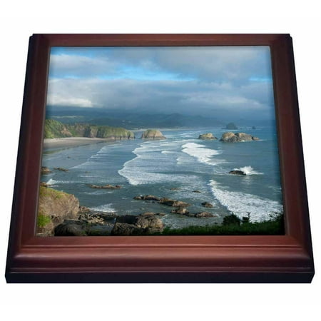 3dRose The Oregon coast and Cannon Beach from Ecola State Park, Oregon., Trivet with Ceramic Tile, 8 by