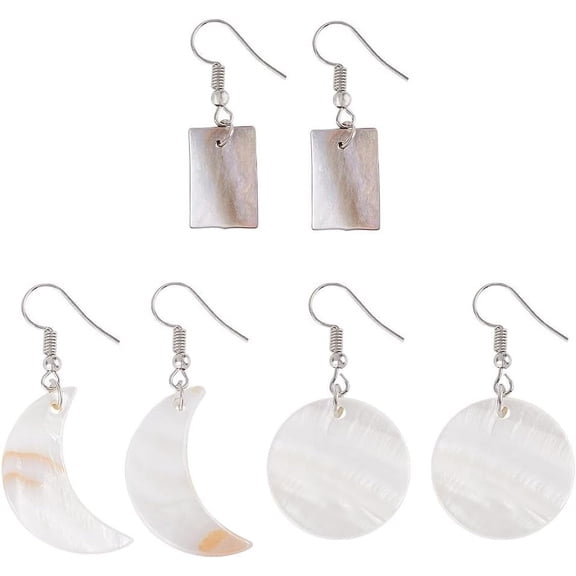 3Pairs White Round Shell Earrings