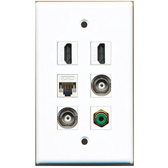 RiteAV - 2 HDMI 1 Port RCA Green 2 Port BNC 1 Port Cat5e Ethernet White Wall Plate