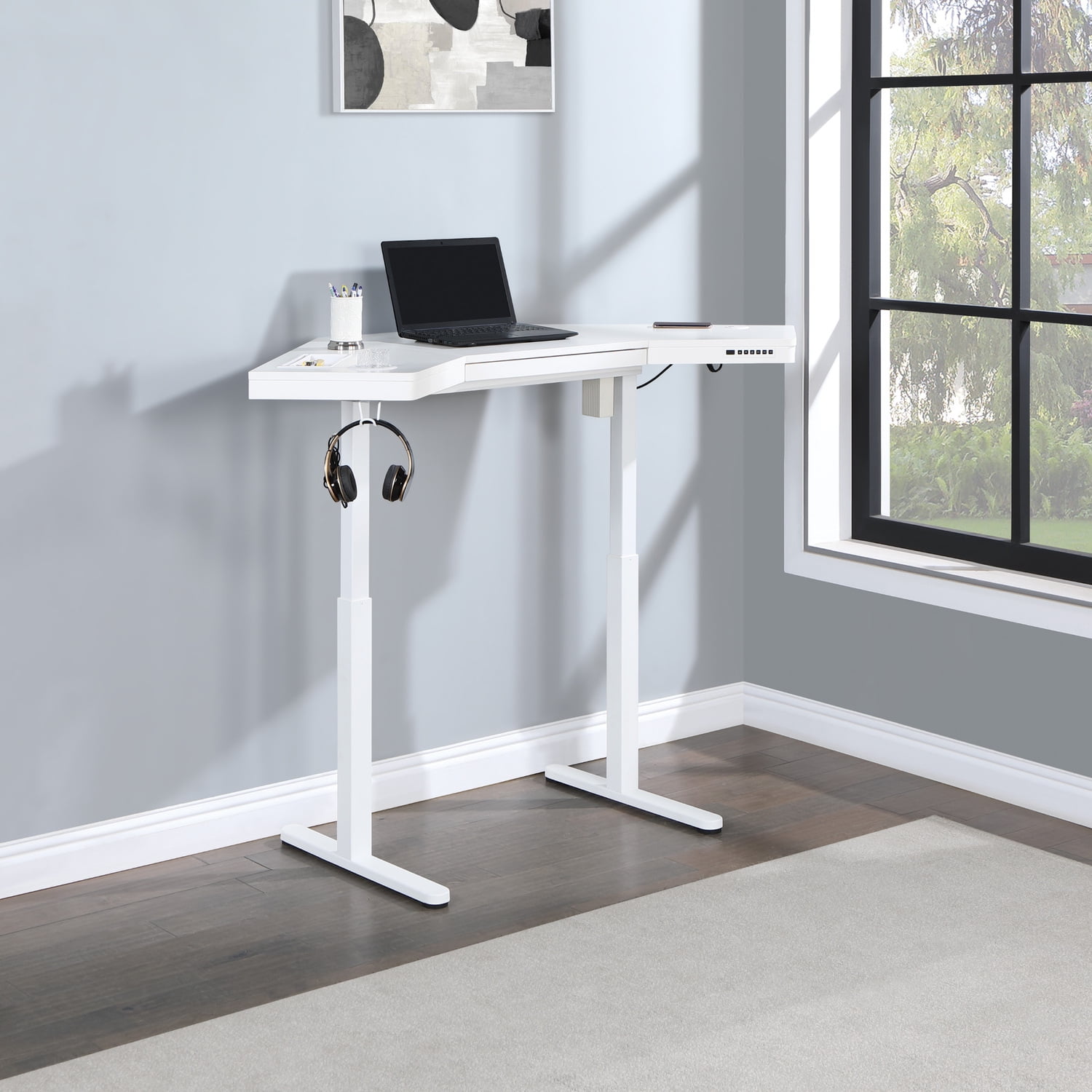 Stealth Adjustable Sit-to-Stand Corner Desk with Drawers