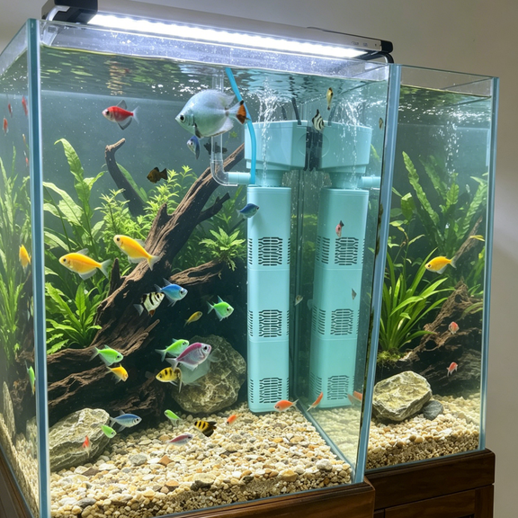 JUXIAO 475GPH Aquarium Filter for 55-150 Gallon Tank, Submersible Wave-Maker Powerful Internal Pump for Fish - Turtle Tank Freshwater Saltwater Crystal Clear, White