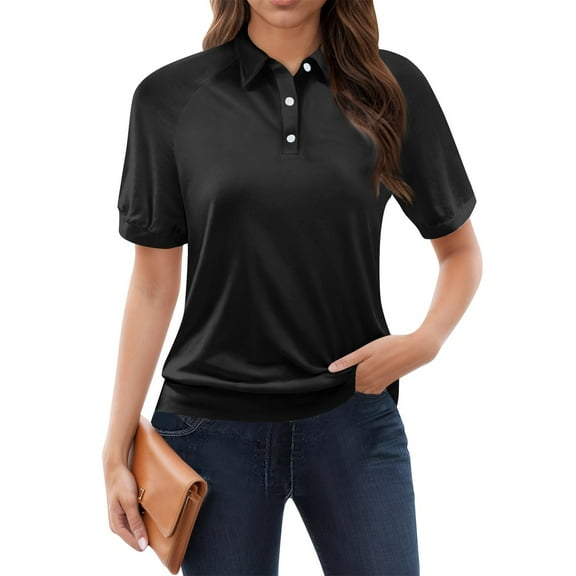 DENGDENG Polo Shirts for Women Plus Size Short Sleeve Work Collared Golf Shirts Button Down Lightweight Business Tops Wicking Clothes Dark Gray XL