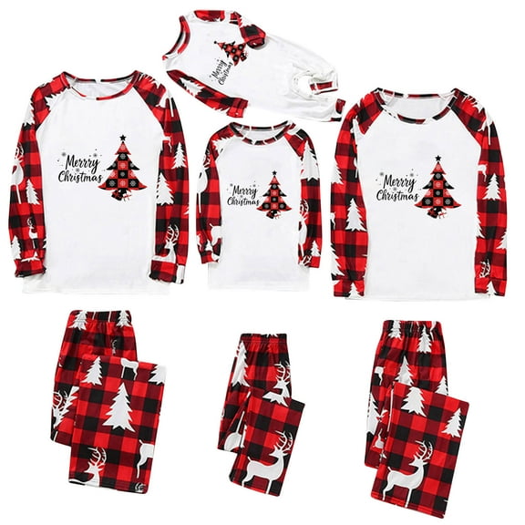 Odeerbi Christmas Pajamas for Family Holiday Long Sleeve Family Christmas Pajamas Matching Sets Dad Christmas Plaid Printed Blouse Tops   Pants Sleepwear Family Matching PJs Set Red